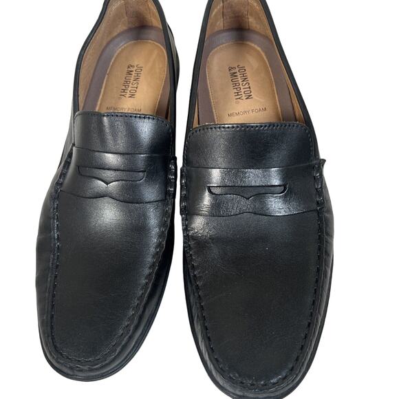 Johnson & Murphy Black Leather Loafers Size 8 1/2 - Picture 1 of 7